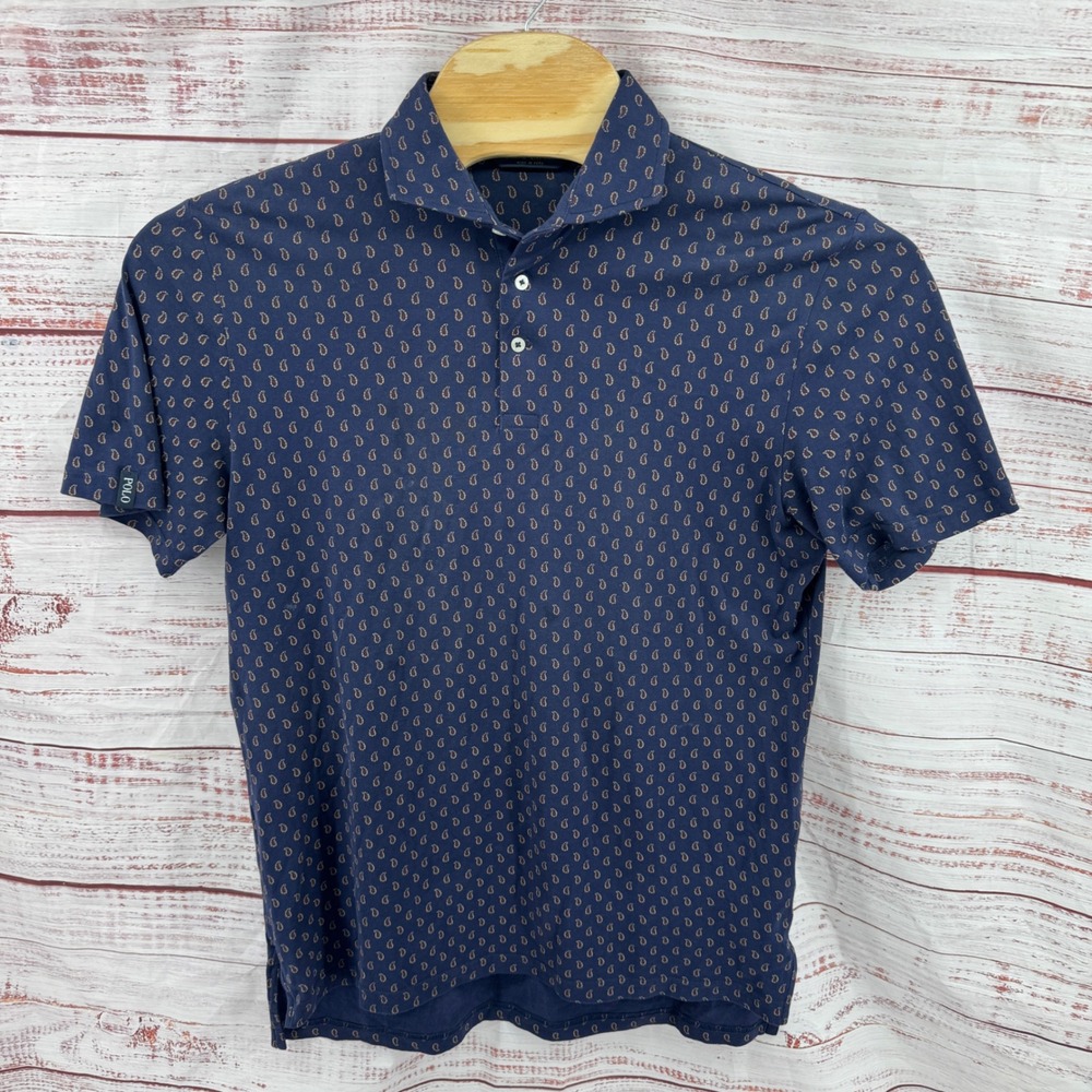 Polo Golf Ralph Lauren Mens Polo Shirt Size Medium Navy Paisley Short Sleeve - Picture 1 of 9